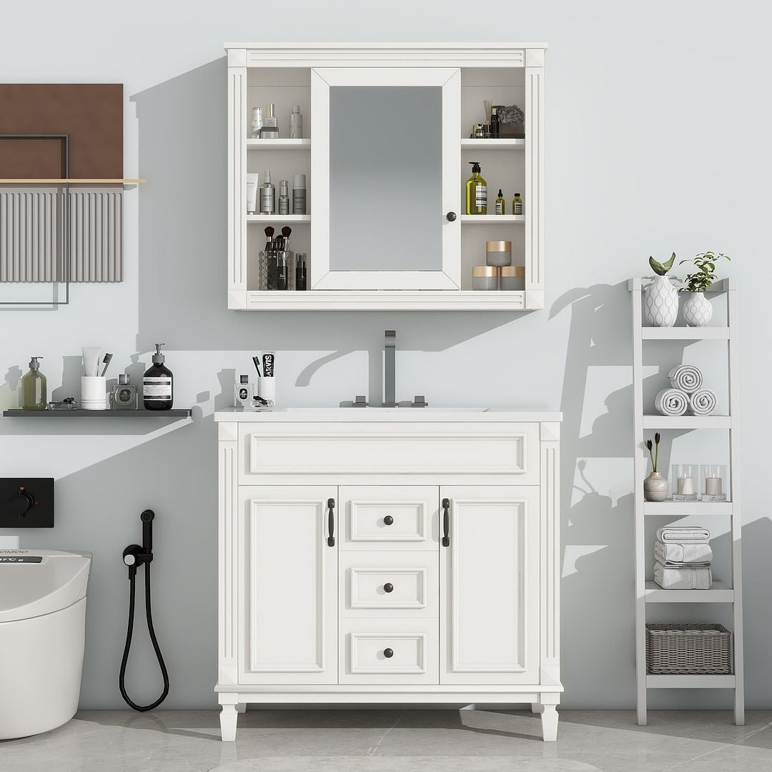 Meuble-lavabo moderne de 91 cm (36 po) avec vasque et armoire à miroir, 2 portes et 2 tiroirs