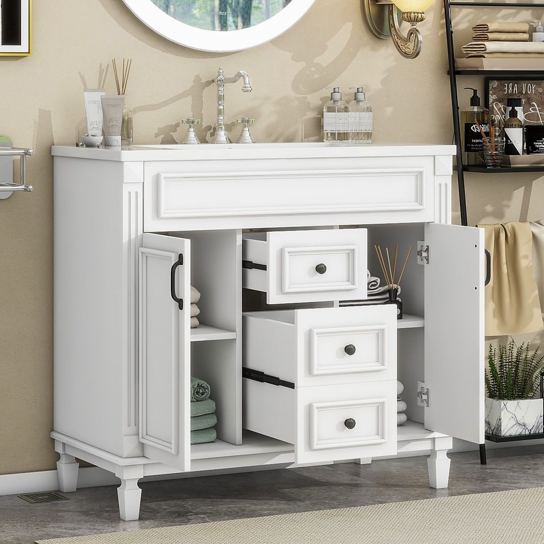 Meuble-lavabo moderne de 91 cm (36 po) avec vasque et armoire à miroir, 2 portes et 2 tiroirs