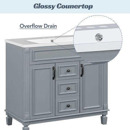 Meuble-lavabo moderne de 91 cm (36 po) avec vasque et armoire à miroir, 2 portes et 2 tiroirs