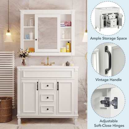 Meuble-lavabo moderne de 91 cm (36 po) avec vasque et armoire à miroir, 2 portes et 2 tiroirs
