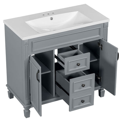 Meuble-lavabo moderne de 91 cm (36 po) avec vasque et armoire à miroir, 2 portes et 2 tiroirs