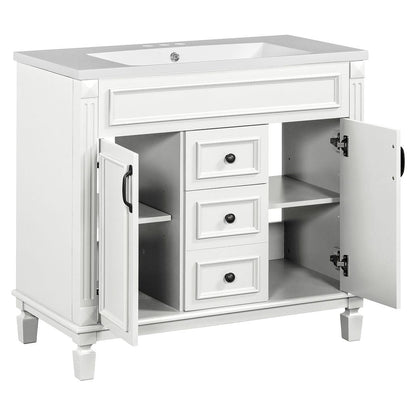 Meuble-lavabo moderne de 91 cm (36 po) avec vasque et armoire à miroir, 2 portes et 2 tiroirs