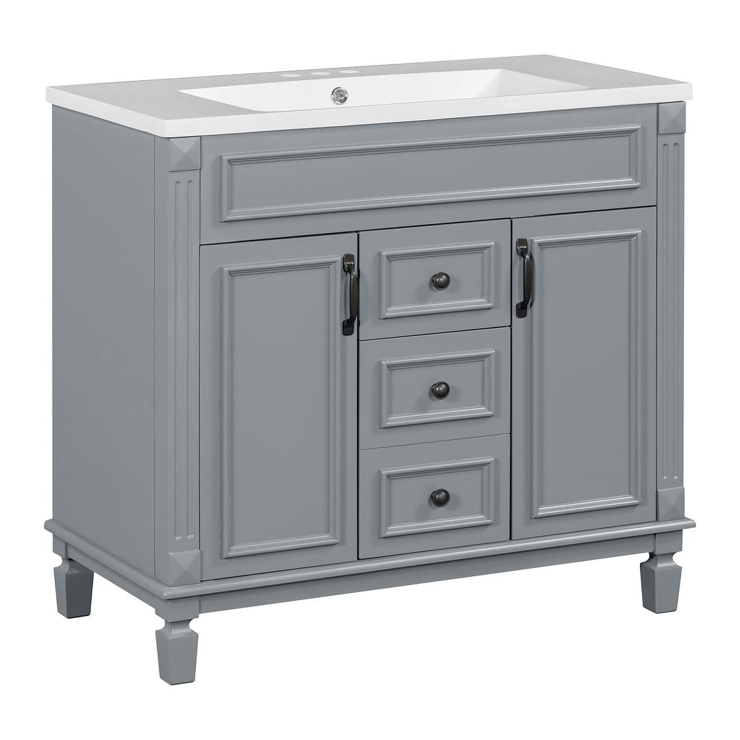 Meuble-lavabo moderne de 91 cm (36 po) avec vasque et armoire à miroir, 2 portes et 2 tiroirs