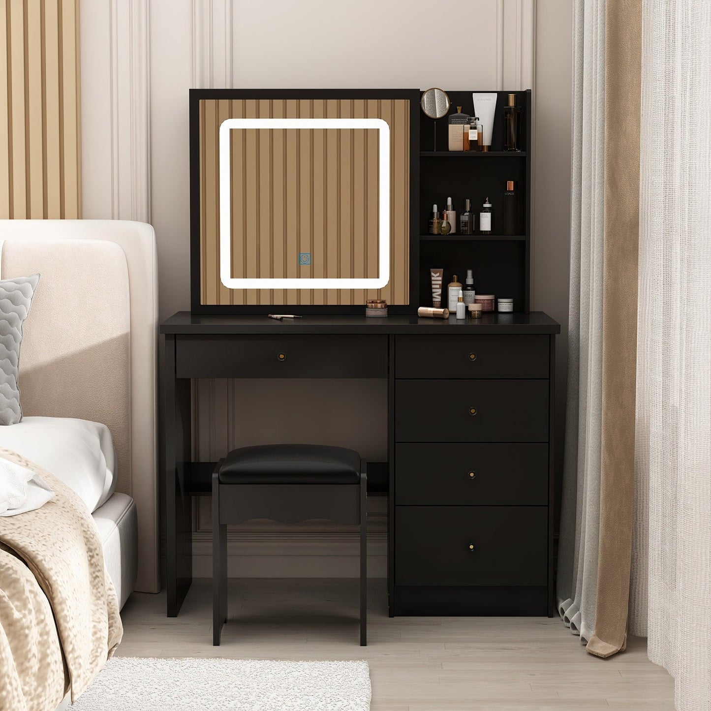 Ensemble coiffeuse de 100 cm de large avec tabouret et miroir