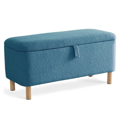 Pouf de rangement en boucle blanche cassée (39,5 cm), pouf de rangement en sherpa, repose-pieds de lit pour salon ou chambre, pieds en bois.