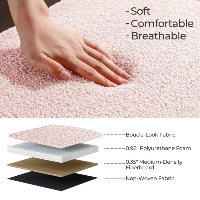 Pouf de rangement en boucle blanche cassée (39,5 cm), pouf de rangement en sherpa, repose-pieds de lit pour salon ou chambre, pieds en bois.