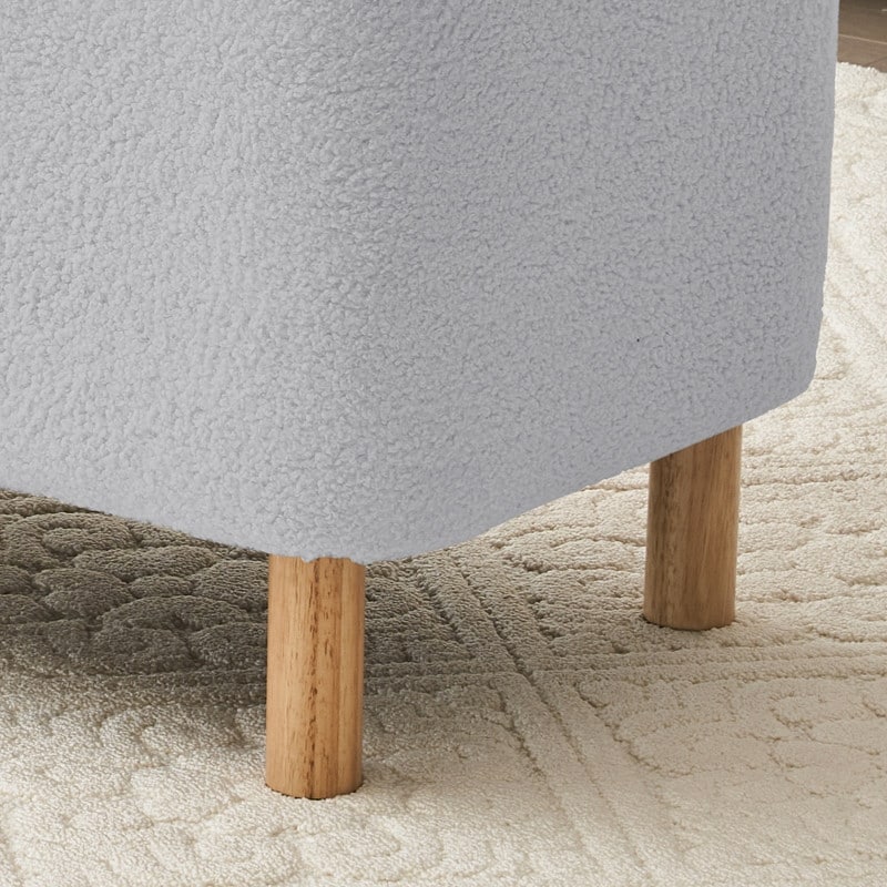 Pouf de rangement en boucle blanche cassée (39,5 cm), pouf de rangement en sherpa, repose-pieds de lit pour salon ou chambre, pieds en bois.