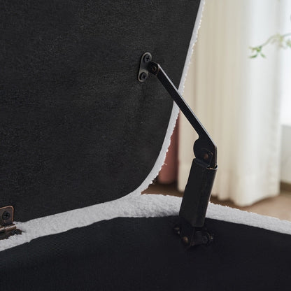 Pouf de rangement en boucle blanche cassée (39,5 cm), pouf de rangement en sherpa, repose-pieds de lit pour salon ou chambre, pieds en bois.