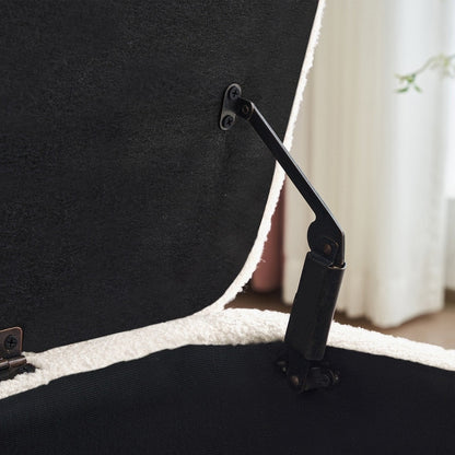 Pouf de rangement en boucle blanche cassée (39,5 cm), pouf de rangement en sherpa, repose-pieds de lit pour salon ou chambre, pieds en bois.