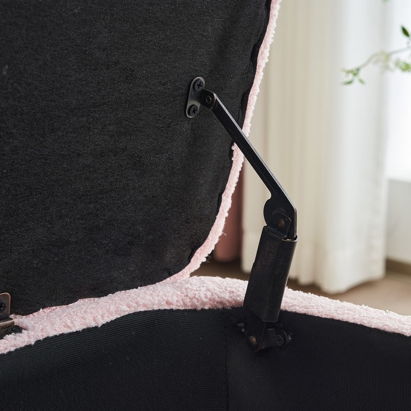 Pouf de rangement en boucle blanche cassée (39,5 cm), pouf de rangement en sherpa, repose-pieds de lit pour salon ou chambre, pieds en bois.