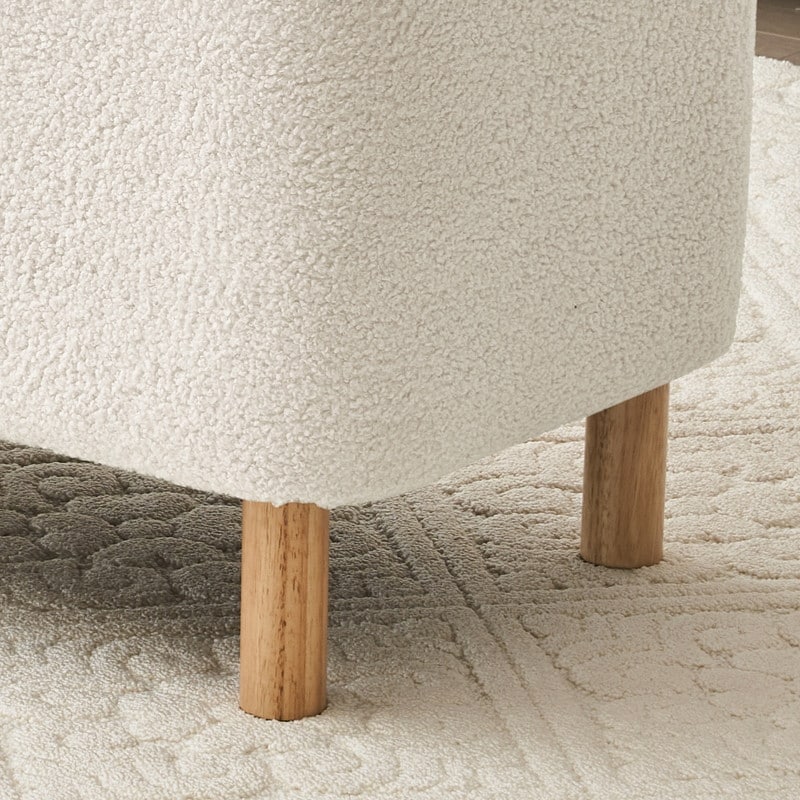 Pouf de rangement en boucle blanche cassée (39,5 cm), pouf de rangement en sherpa, repose-pieds de lit pour salon ou chambre, pieds en bois.