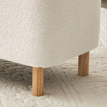 Pouf de rangement en boucle blanche cassée (39,5 cm), pouf de rangement en sherpa, repose-pieds de lit pour salon ou chambre, pieds en bois.
