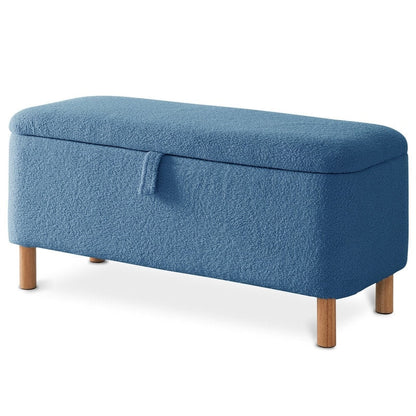 Pouf de rangement en boucle blanche cassée (39,5 cm), pouf de rangement en sherpa, repose-pieds de lit pour salon ou chambre, pieds en bois.