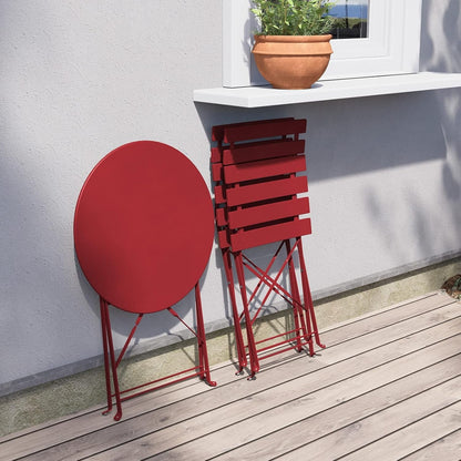 Ensemble bistro pliable en métal 3 pièces, résistant aux intempéries, idéal pour l'intérieur et l'extérieur, avec terrasse, jardin ou cour.