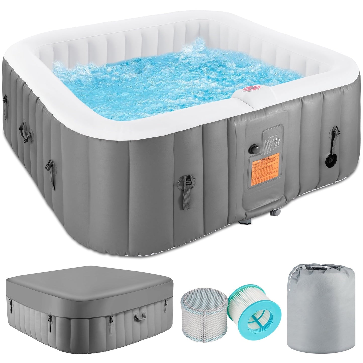 Spa gonflable d'extérieur pour 4 à 6 personnes avec panneau de commande, 130 jets, couverture isolante et protection de sol - 190 cm de large