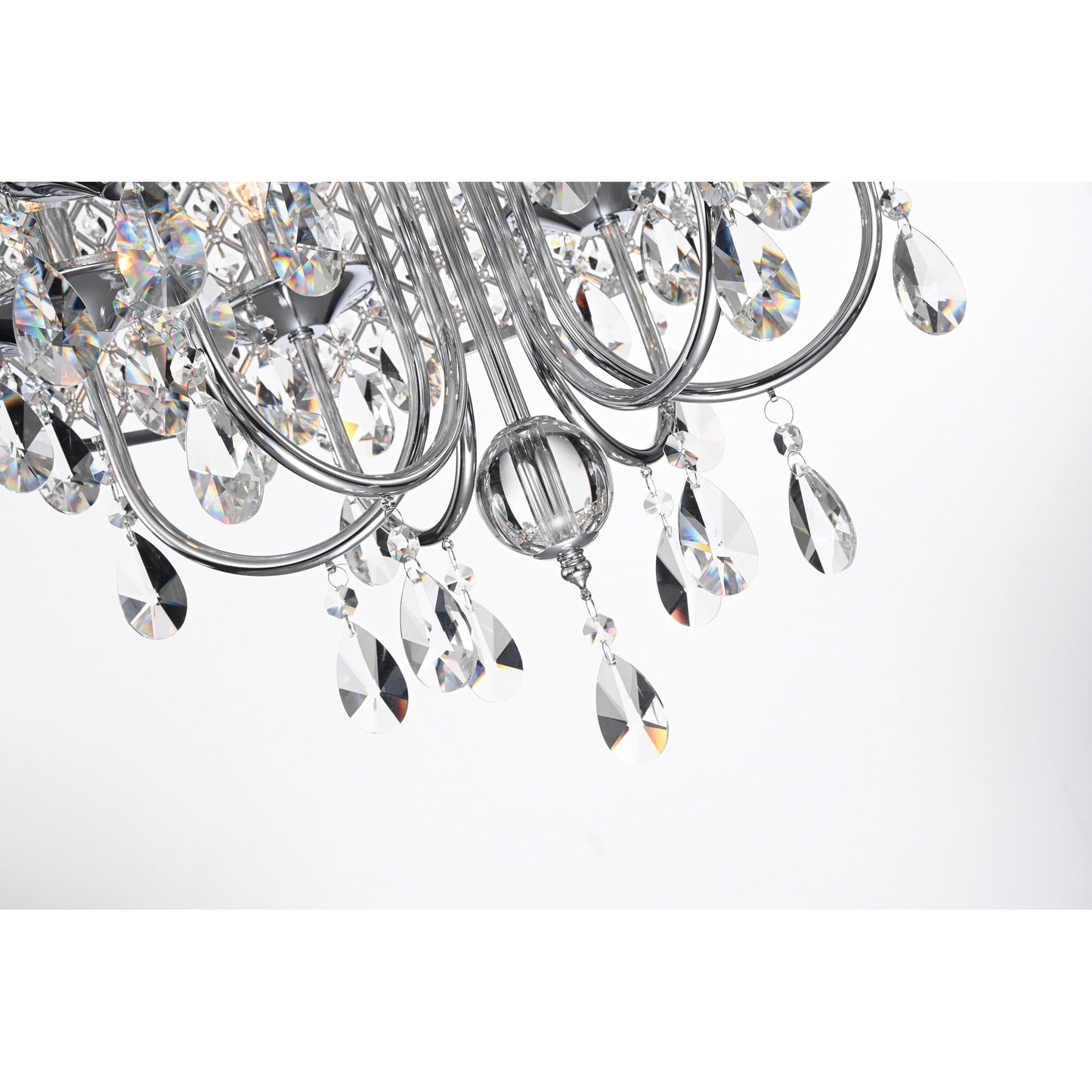 Lustre tambour rond à perles avec cristaux suspendus