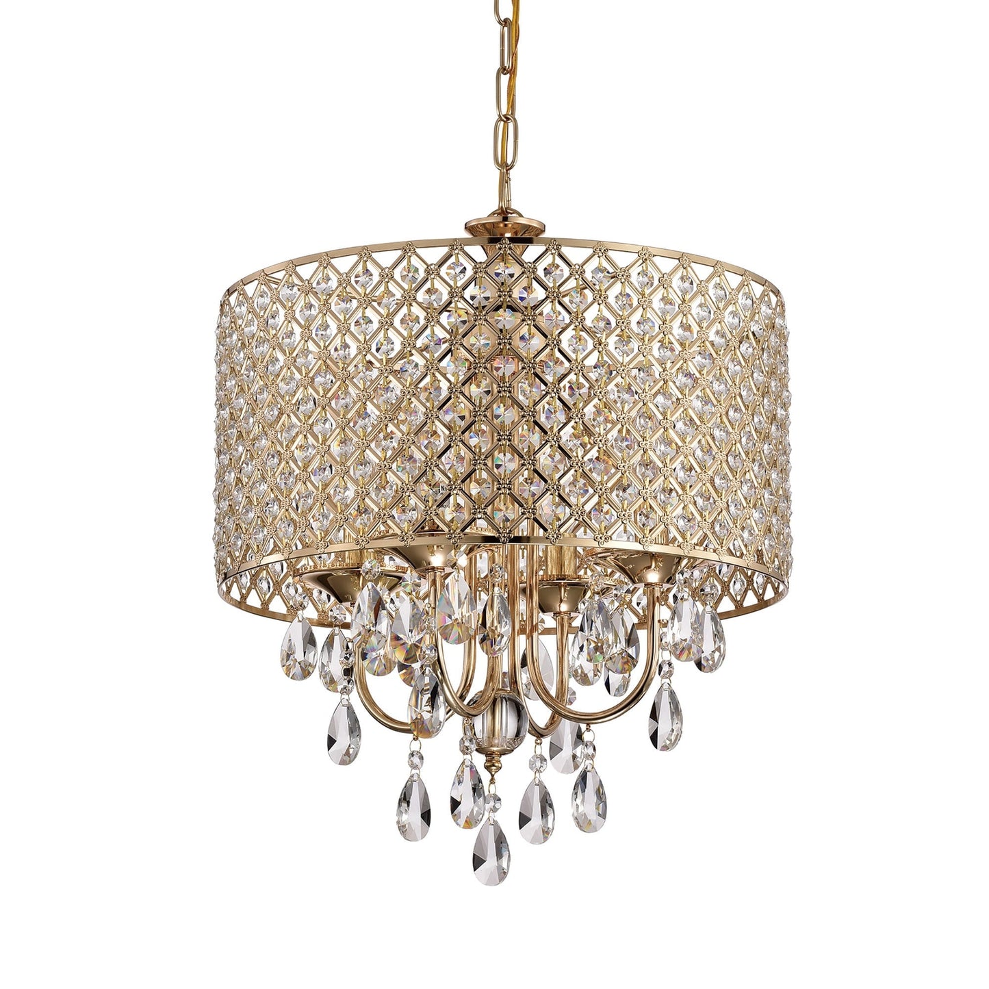 Lustre tambour rond à perles avec cristaux suspendus