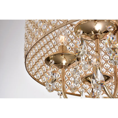 Lustre tambour rond à perles avec cristaux suspendus