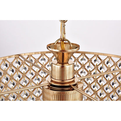 Lustre tambour rond à perles avec cristaux suspendus