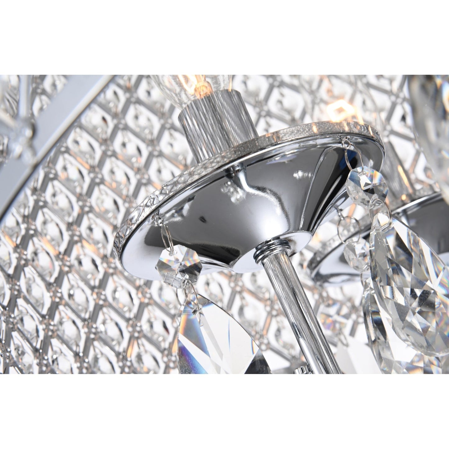 Lustre tambour rond à perles avec cristaux suspendus