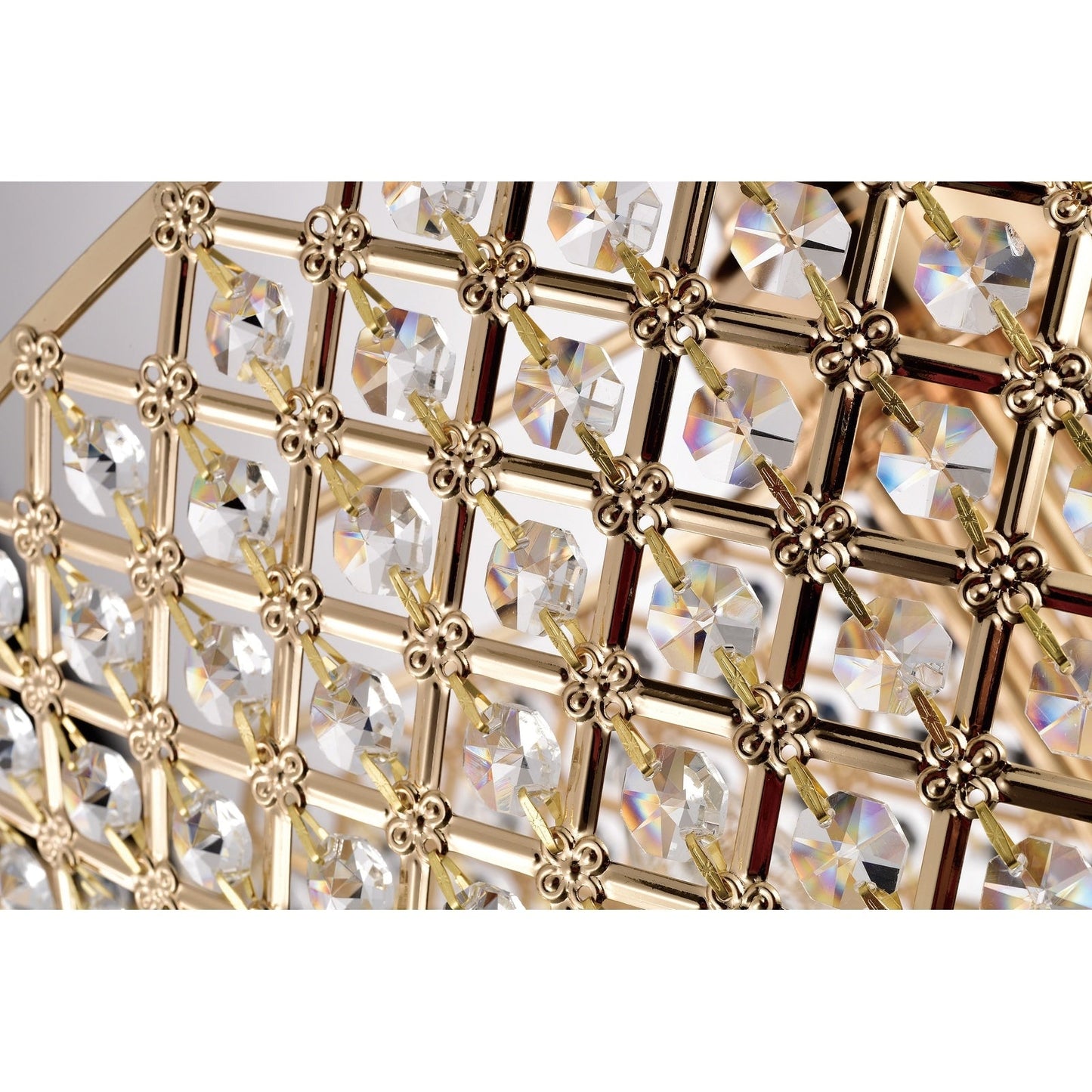 Lustre tambour rond à perles avec cristaux suspendus