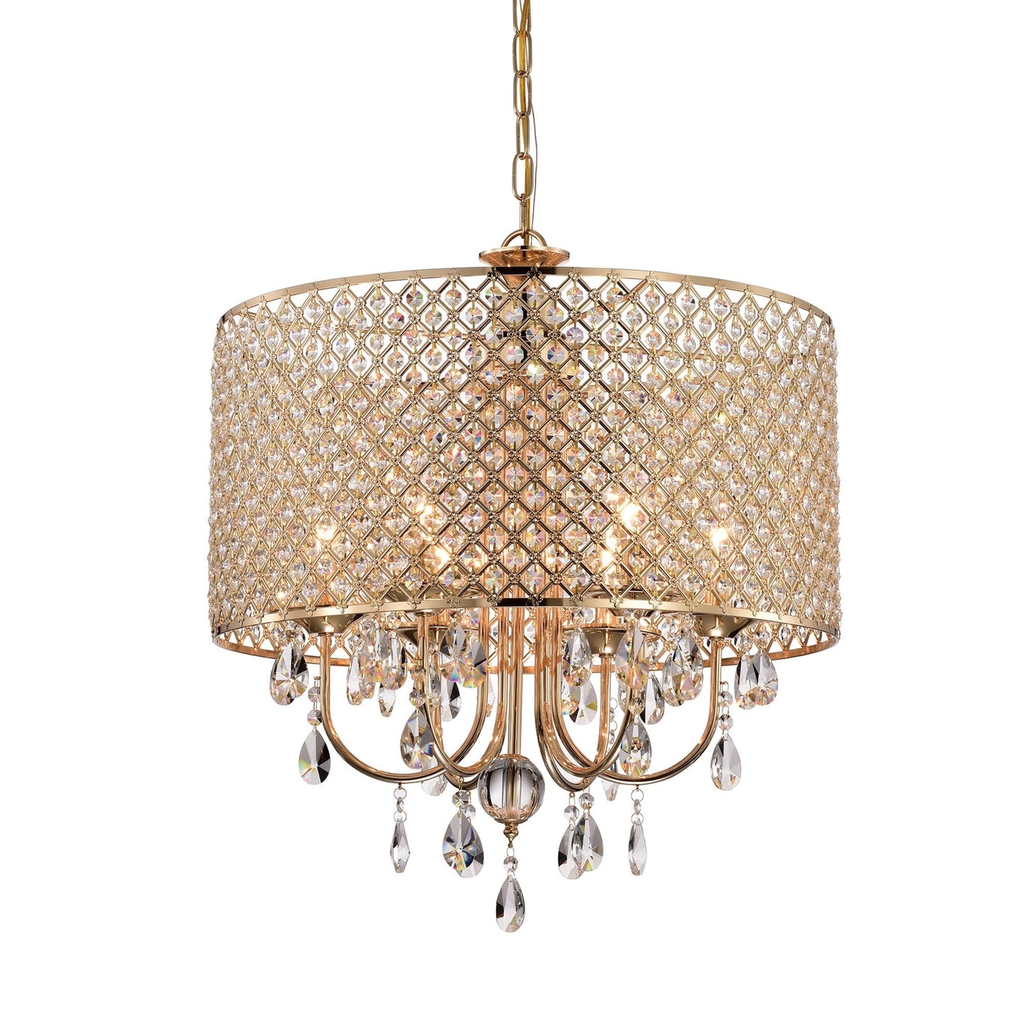 Lustre tambour rond à perles avec cristaux suspendus
