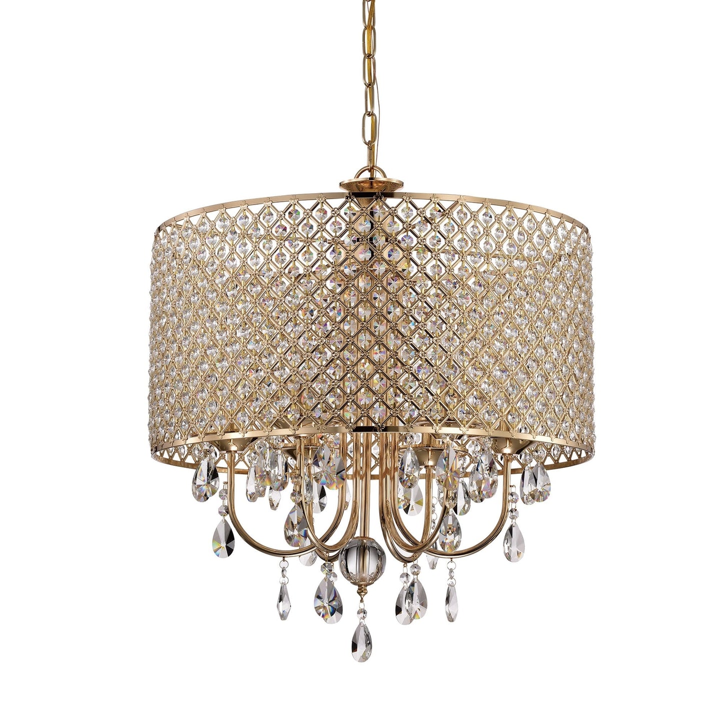 Lustre tambour rond à perles avec cristaux suspendus