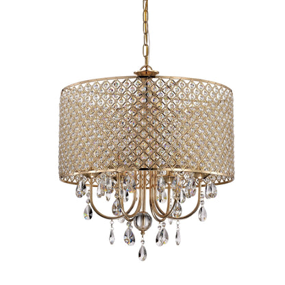 Lustre tambour rond à perles avec cristaux suspendus