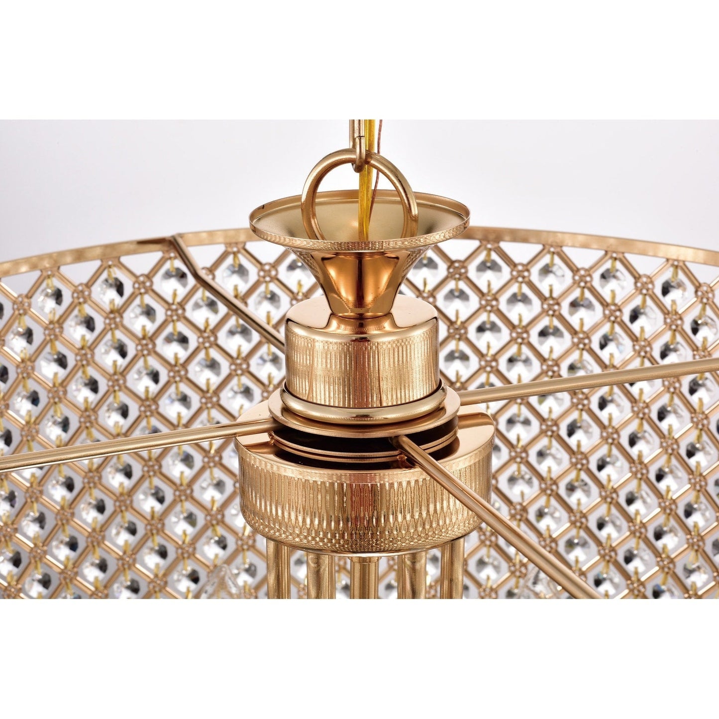 Lustre tambour rond à perles avec cristaux suspendus