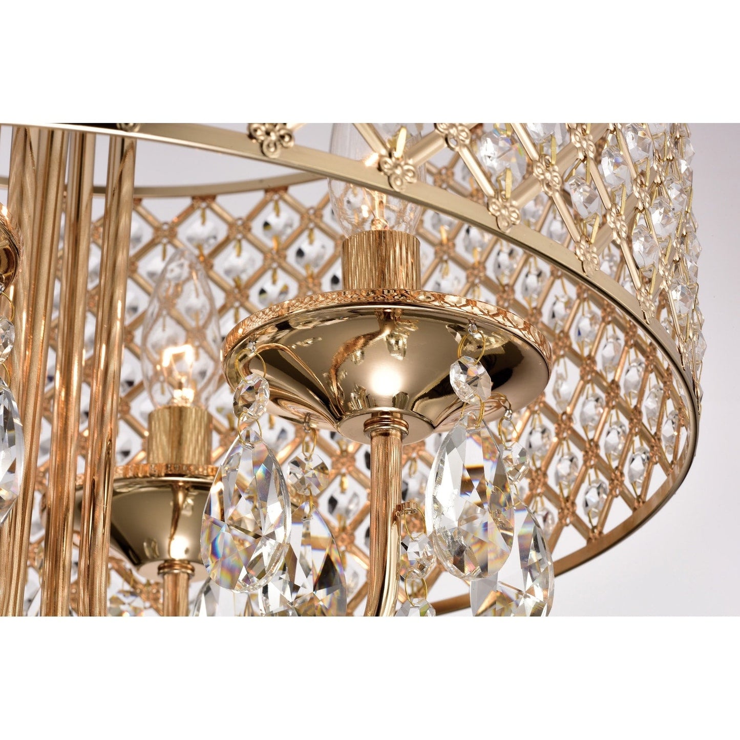 Lustre tambour rond à perles avec cristaux suspendus