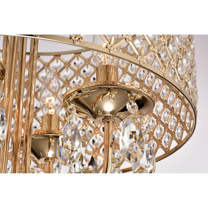 Lustre tambour rond à perles avec cristaux suspendus