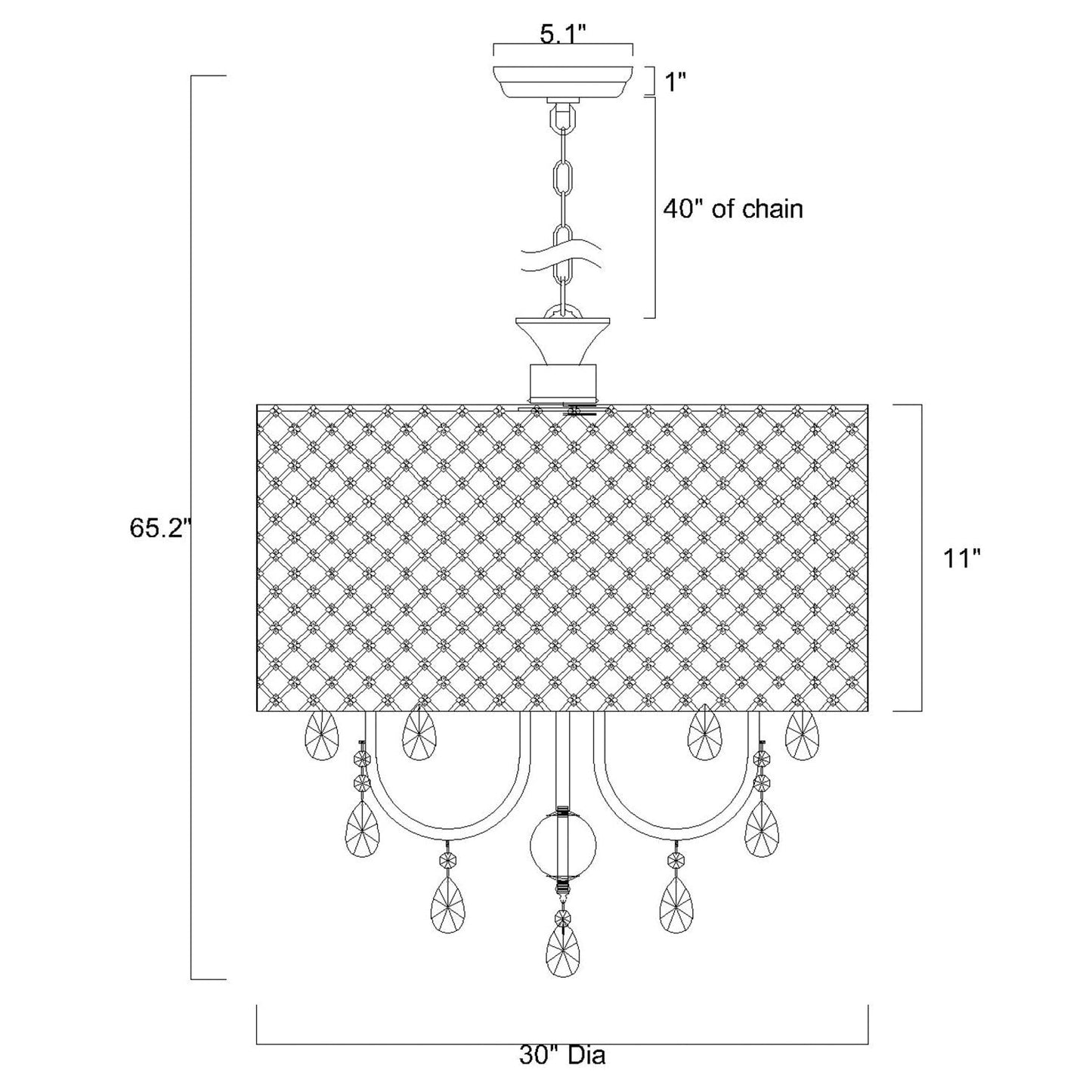 Lustre tambour rond à perles avec cristaux suspendus