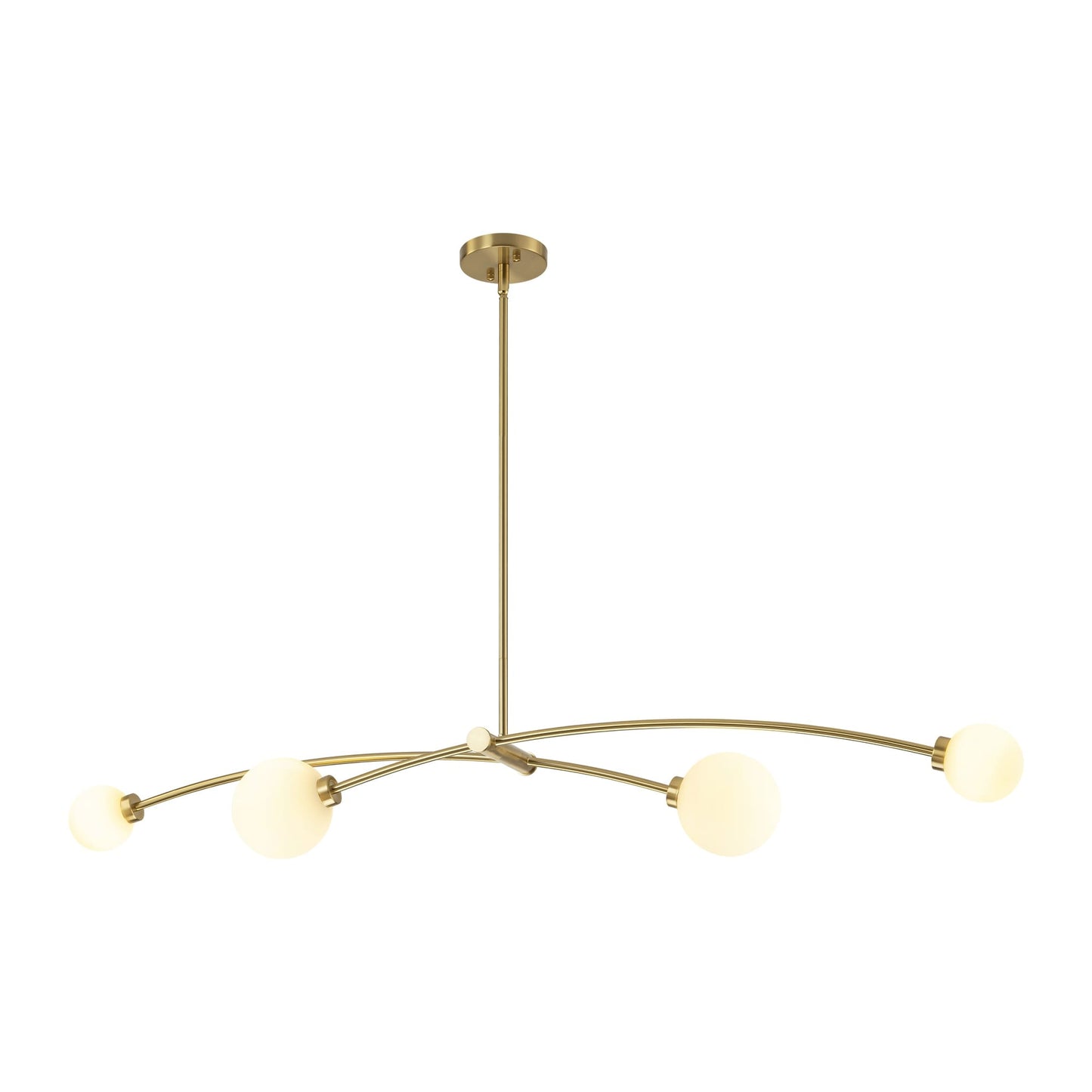 Suspension Sputnik linéaire moderne dorée à 4 lumières, style épuré, idéale pour îlot central ou salle à manger - 130 cm (L) x 28 cm (P) x 15 cm (H)