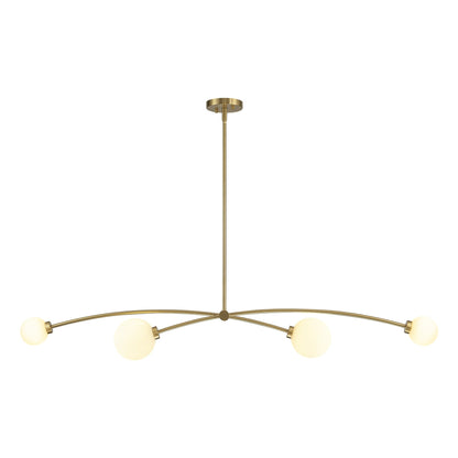 Suspension Sputnik linéaire moderne dorée à 4 lumières, style épuré, idéale pour îlot central ou salle à manger - 130 cm (L) x 28 cm (P) x 15 cm (H)