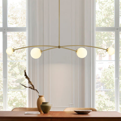 Suspension Sputnik linéaire moderne dorée à 4 lumières, style épuré, idéale pour îlot central ou salle à manger - 130 cm (L) x 28 cm (P) x 15 cm (H)