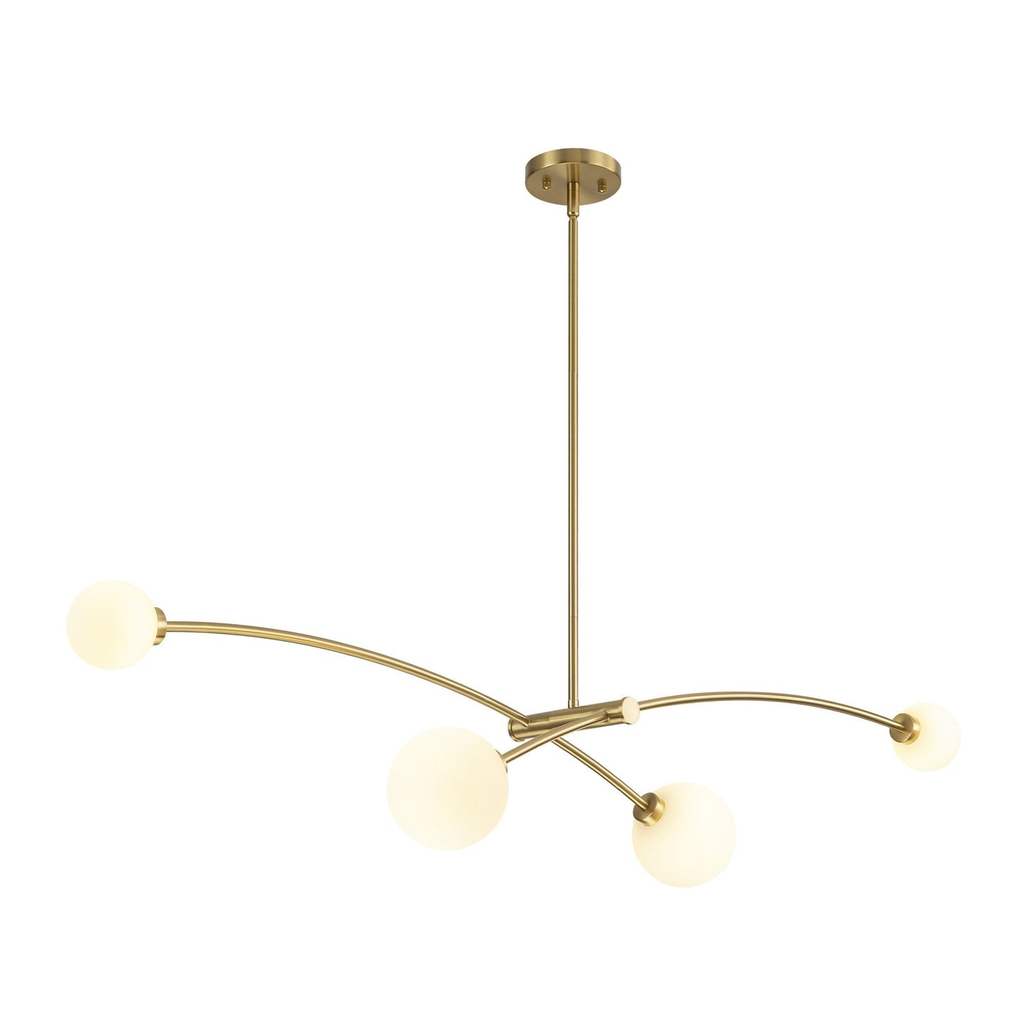 Suspension Sputnik linéaire moderne dorée à 4 lumières, style épuré, idéale pour îlot central ou salle à manger - 130 cm (L) x 28 cm (P) x 15 cm (H)