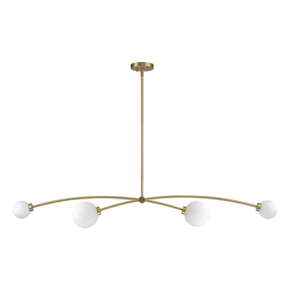Suspension Sputnik linéaire moderne dorée à 4 lumières, style épuré, idéale pour îlot central ou salle à manger - 130 cm (L) x 28 cm (P) x 15 cm (H)