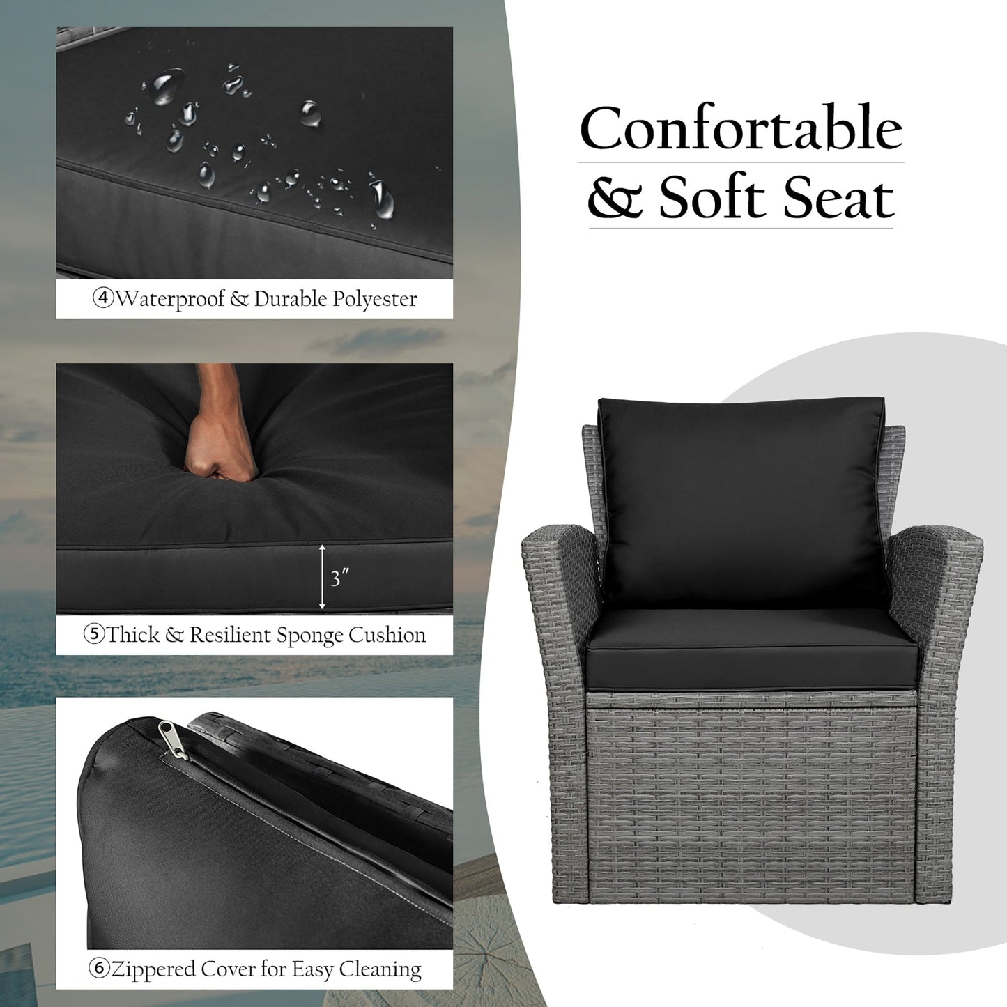 Ensemble de canapé de patio 4 pièces avec table basse et canapé de conversation d'extérieur