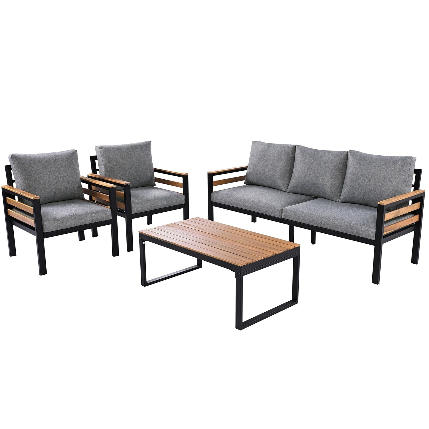 Ensemble de canapé d'extérieur 4 pièces pour 5 personnes avec coussin amovible et table basse en bois massif
