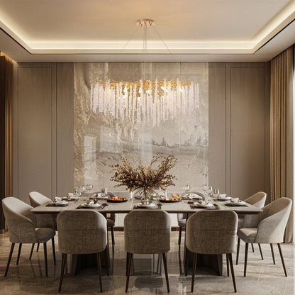 Lustre rectangulaire moderne en cristal doré de 101,6 cm (40 po) avec branches d'arbre, suspension pour îlot de cuisine ou salle à manger.