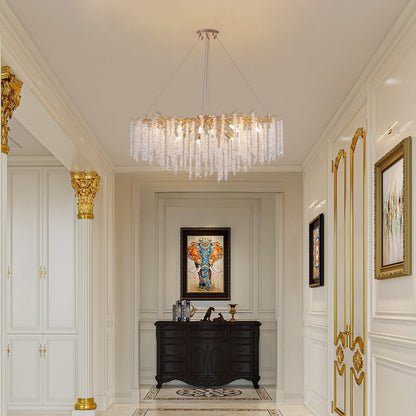 Lustre rectangulaire moderne en cristal doré de 101,6 cm (40 po) avec branches d'arbre, suspension pour îlot de cuisine ou salle à manger.