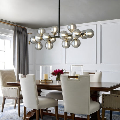 Lustre linéaire moderne du milieu du siècle de 101,6 cm (40 po), suspension Sputnik en laiton doré à 16 lumières avec globe en verre dépoli pour salle à manger