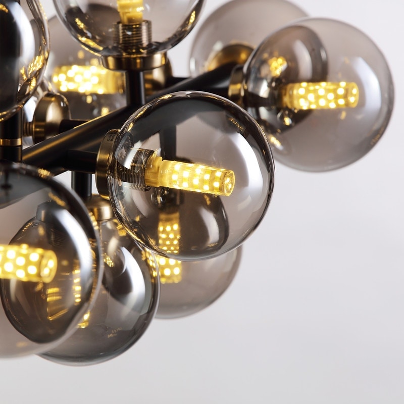 Lustre linéaire moderne du milieu du siècle de 101,6 cm (40 po), suspension Sputnik en laiton doré à 16 lumières avec globe en verre dépoli pour salle à manger