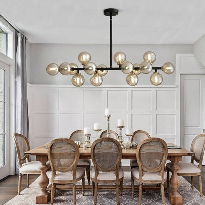 Lustre linéaire moderne du milieu du siècle de 101,6 cm (40 po), suspension Sputnik en laiton doré à 16 lumières avec globe en verre dépoli pour salle à manger