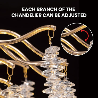 Lustre rectangulaire moderne en cristal doré de 101,6 cm (40 po) avec branches d'arbre, suspension pour îlot de cuisine ou salle à manger.