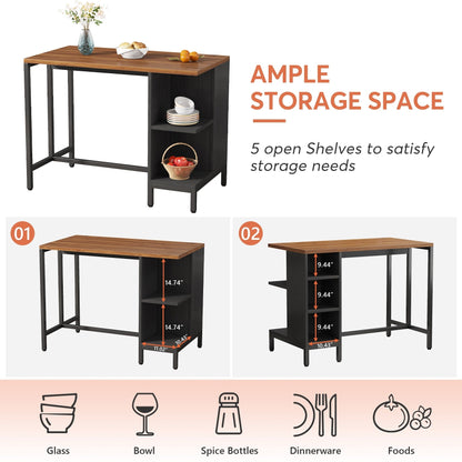 Îlot de cuisine de 43 pouces de large, table de comptoir de cuisine avec 5 étagères ouvertes