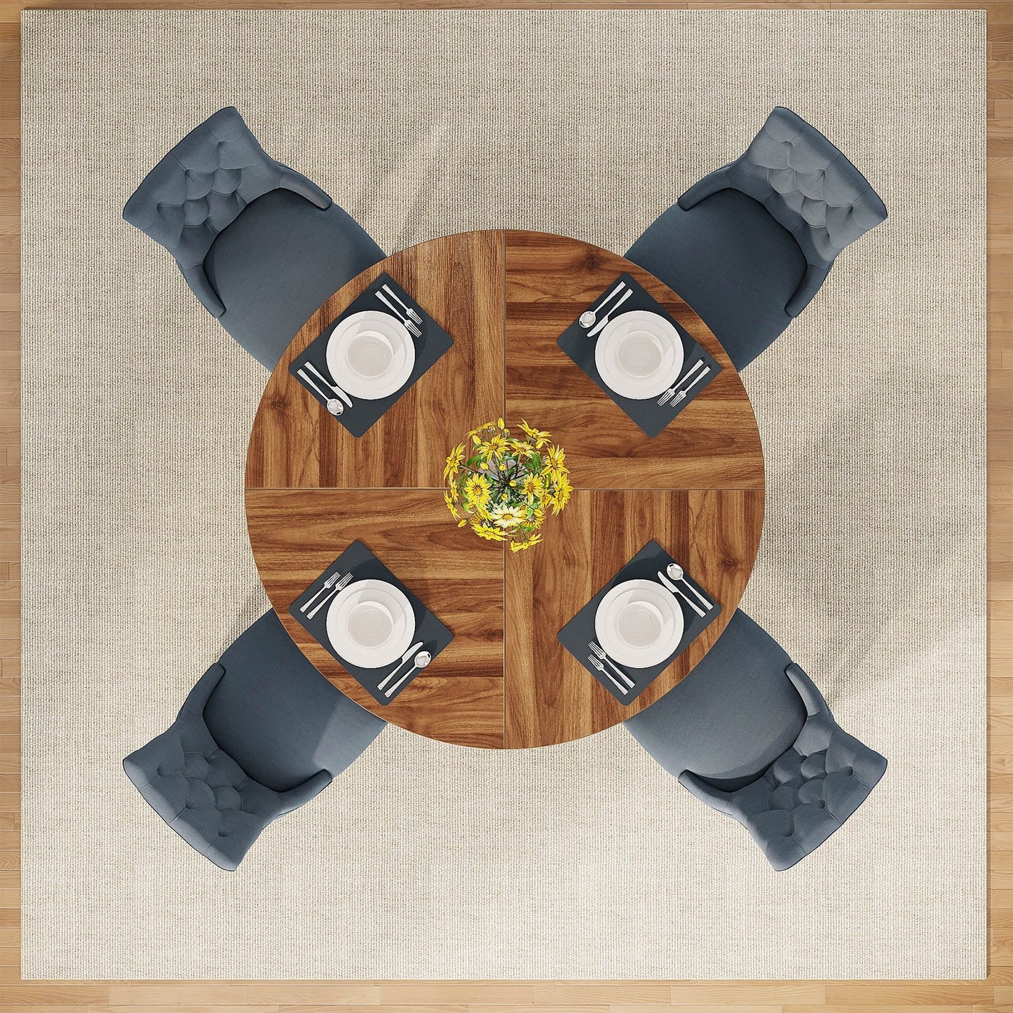 Table de salle à manger ronde de 47 pouces pour 4 personnes, table de cuisine de style campagnard, petite table à manger en bois pour salle à manger ou salon