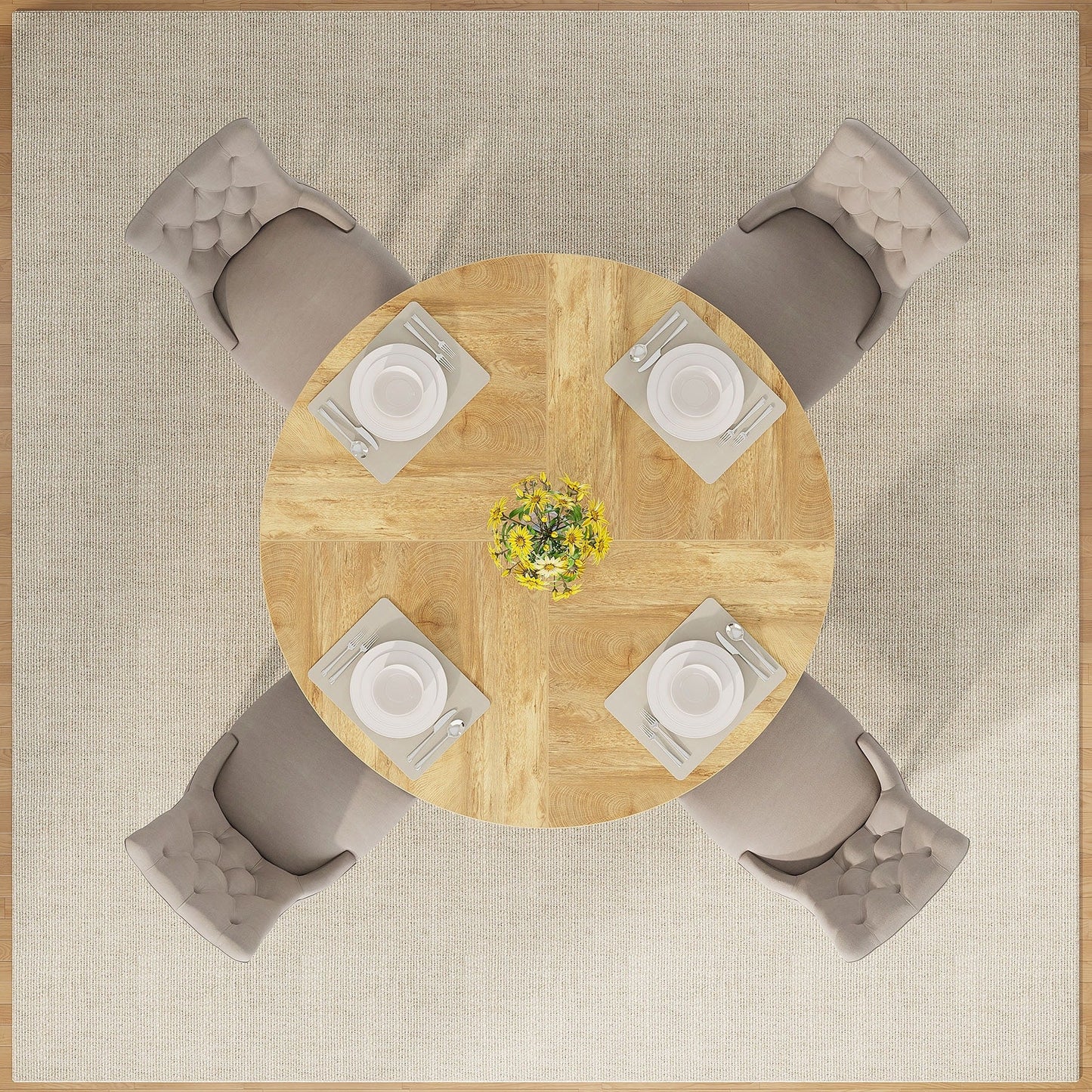 Table de salle à manger ronde de 47 pouces pour 4 personnes, table de cuisine de style campagnard, petite table à manger en bois pour salle à manger ou salon