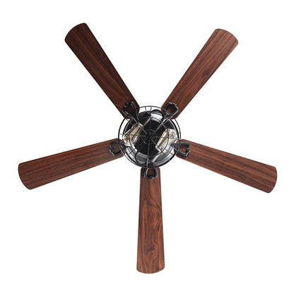 Ventilateur de plafond encastré noir style ferme, 48 po, 5 pales, en bois, profil bas, avec télécommande et ensemble d'éclairage