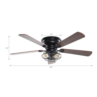 Ventilateur de plafond encastré noir style ferme, 48 po, 5 pales, en bois, profil bas, avec télécommande et ensemble d'éclairage